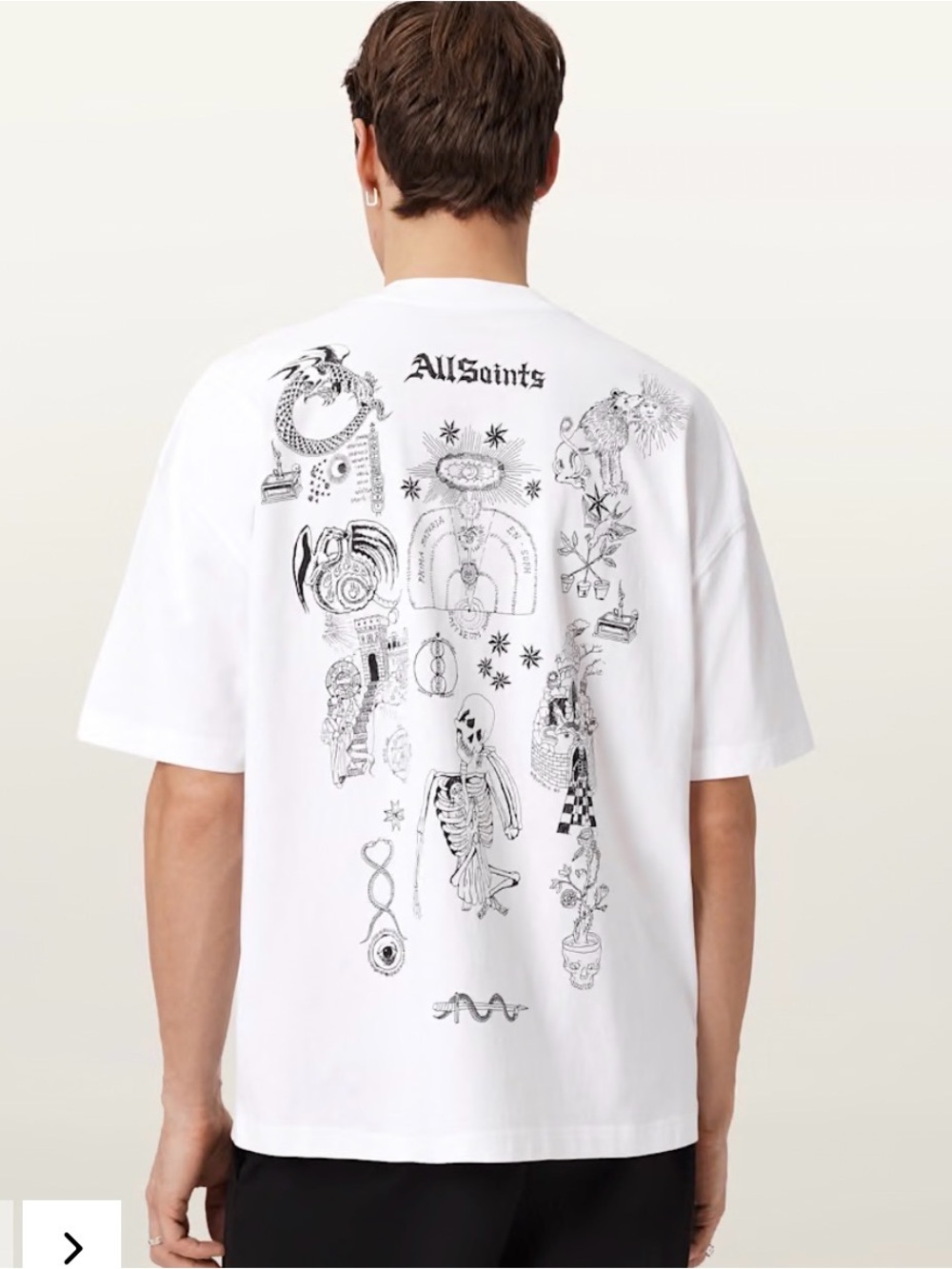 AllSaints Terra White Short-Sleeve Graphic Back Print Tee Small *Flaw